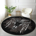 Native Pattern Cow Head Washable Round Rug | Homeezone