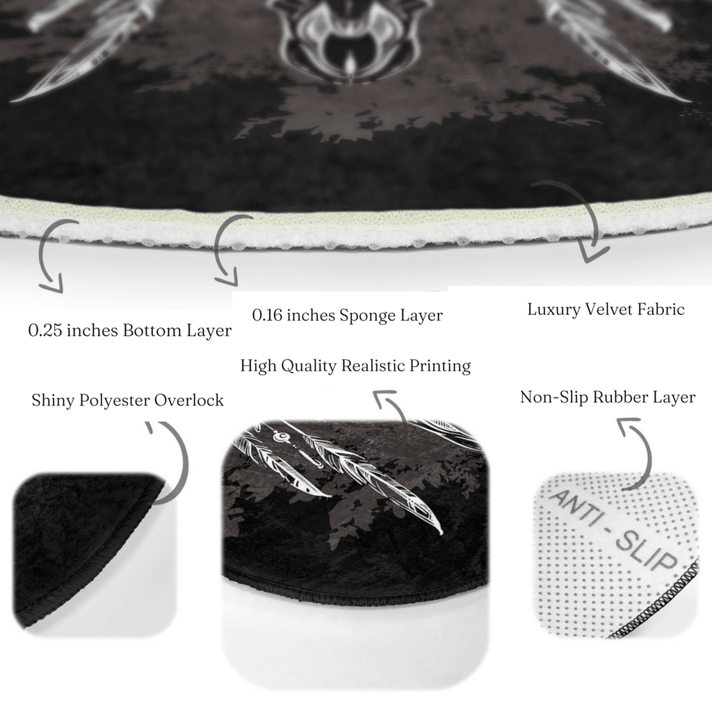 Native Pattern Cow Head Washable Round Rug | Homeezone