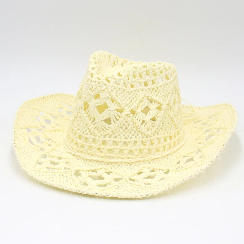 Spring and summer new hollowed out denim hat, hand woven straw hat,