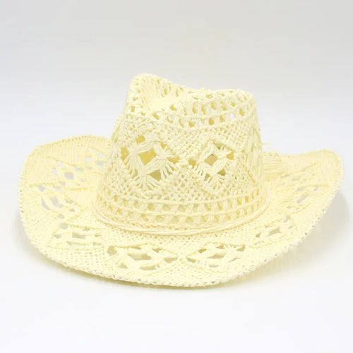 Spring and summer new hollowed out denim hat, hand woven straw hat,