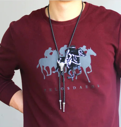 Adjustable Bull Head Five Stars Western Cowboy Bolo Tie Rodeo Dance