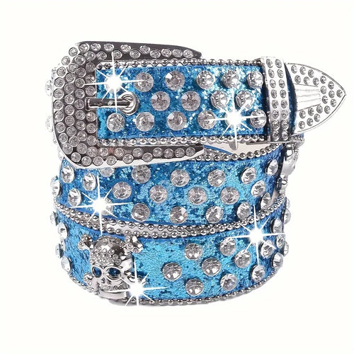 Stylish Rhinestone Western Cowgirl Style Y2K Belt Sparking Pu Leather