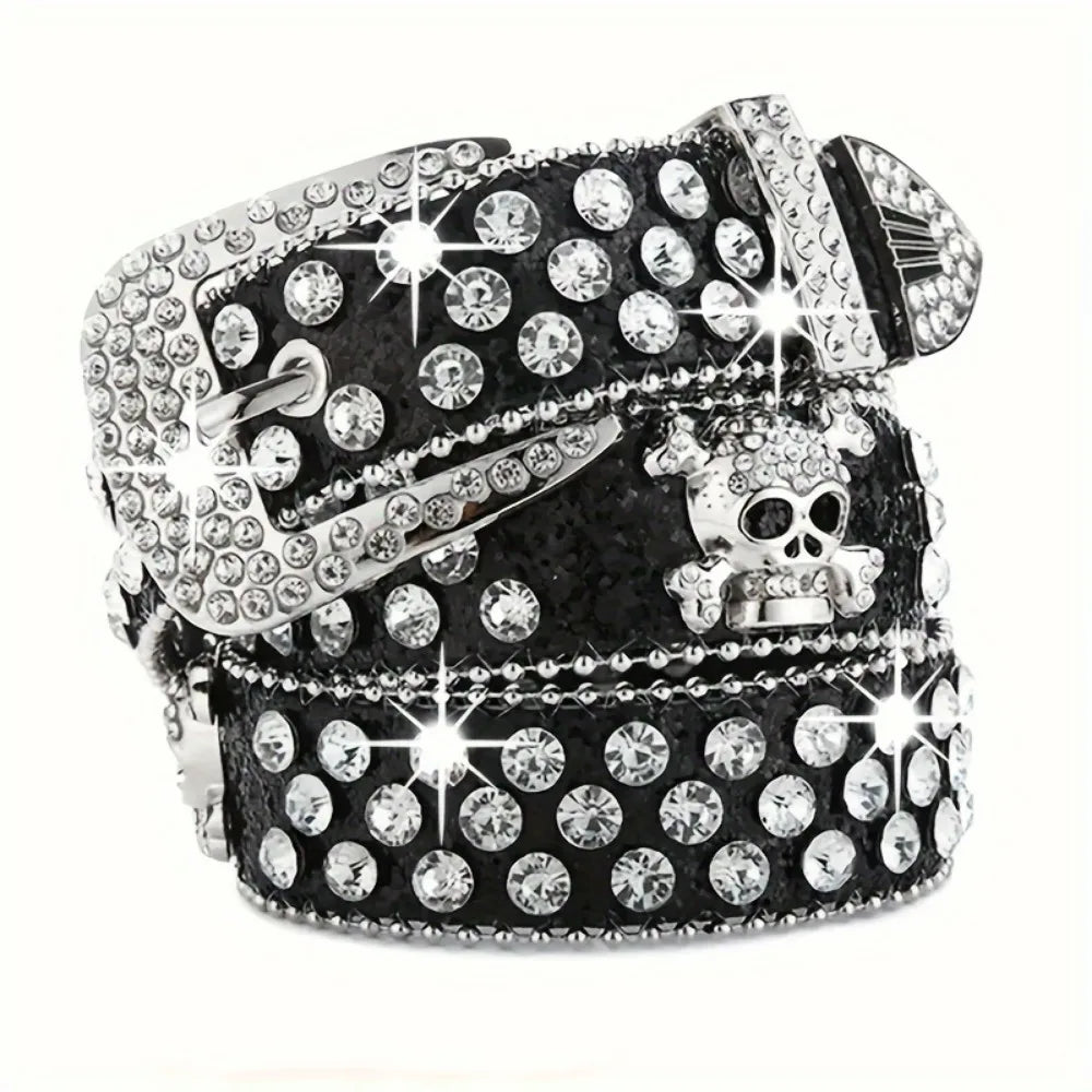 Stylish Rhinestone Western Cowgirl Style Y2K Belt Sparking Pu Leather