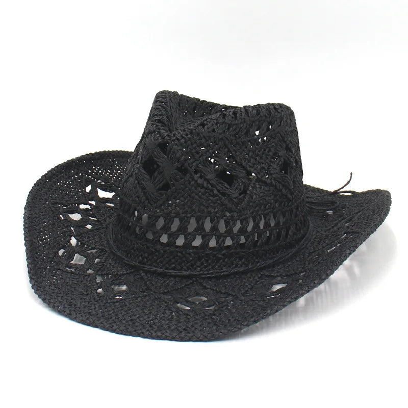 Spring and summer new hollowed out denim hat, hand woven straw hat,