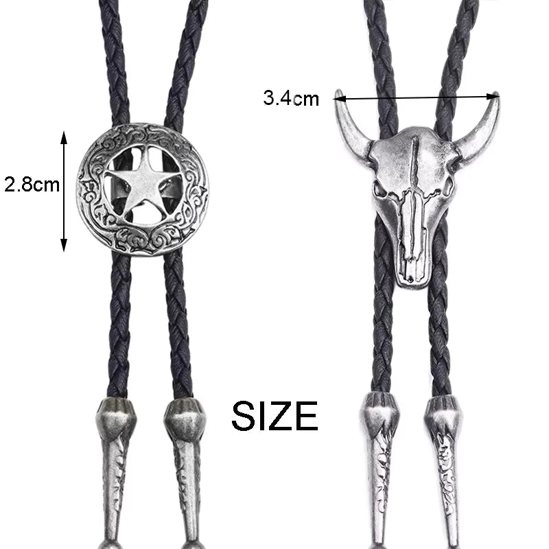 Adjustable Bull Head Five Stars Western Cowboy Bolo Tie Rodeo Dance
