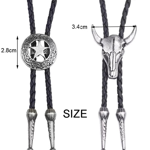 Adjustable Bull Head Five Stars Western Cowboy Bolo Tie Rodeo Dance