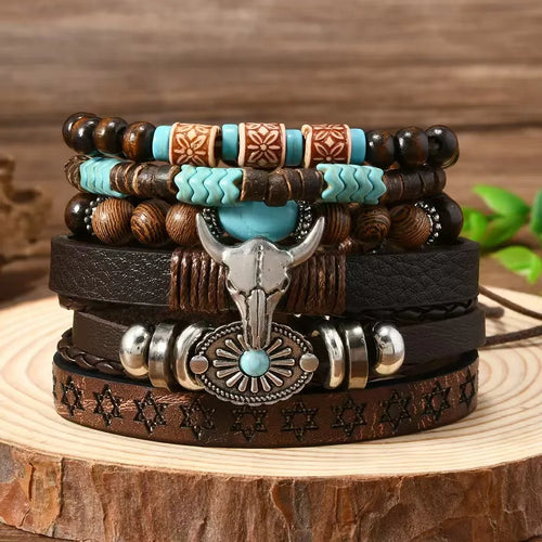 6pcs/Set Retro Western Cowboy Style Beaded Bracelets Bohemia Men