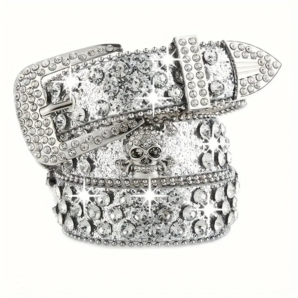 Stylish Rhinestone Western Cowgirl Style Y2K Belt Sparking Pu Leather