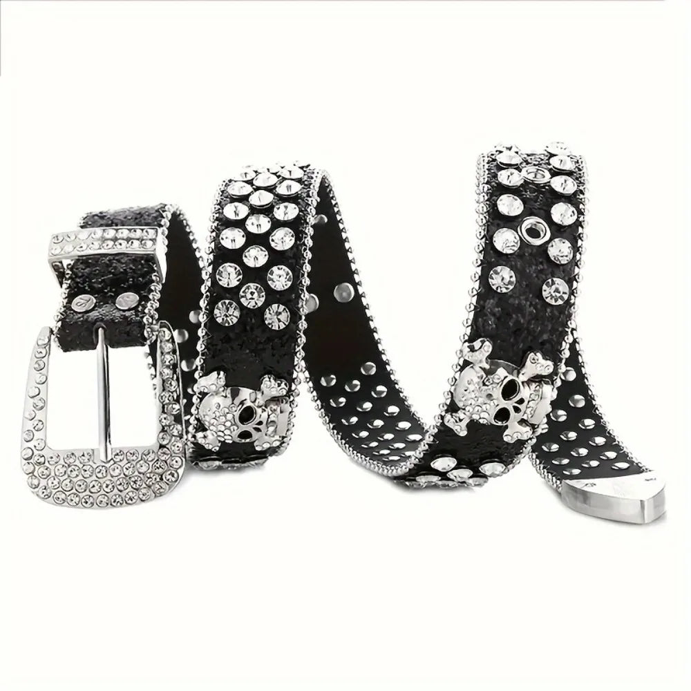 Stylish Rhinestone Western Cowgirl Style Y2K Belt Sparking Pu Leather