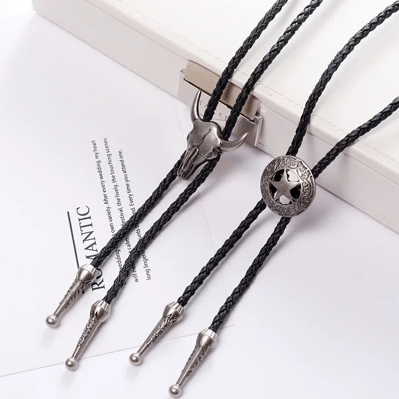Adjustable Bull Head Five Stars Western Cowboy Bolo Tie Rodeo Dance