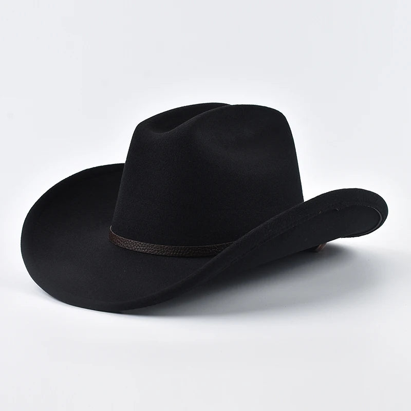 Unisex Western Cowboy Hat With Leather Vintage Big-edge Gentleman