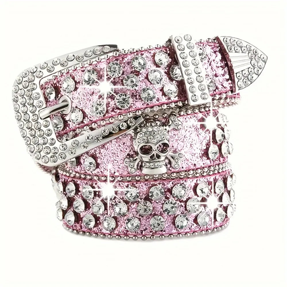 Stylish Rhinestone Western Cowgirl Style Y2K Belt Sparking Pu Leather