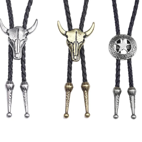 Adjustable Bull Head Five Stars Western Cowboy Bolo Tie Rodeo Dance