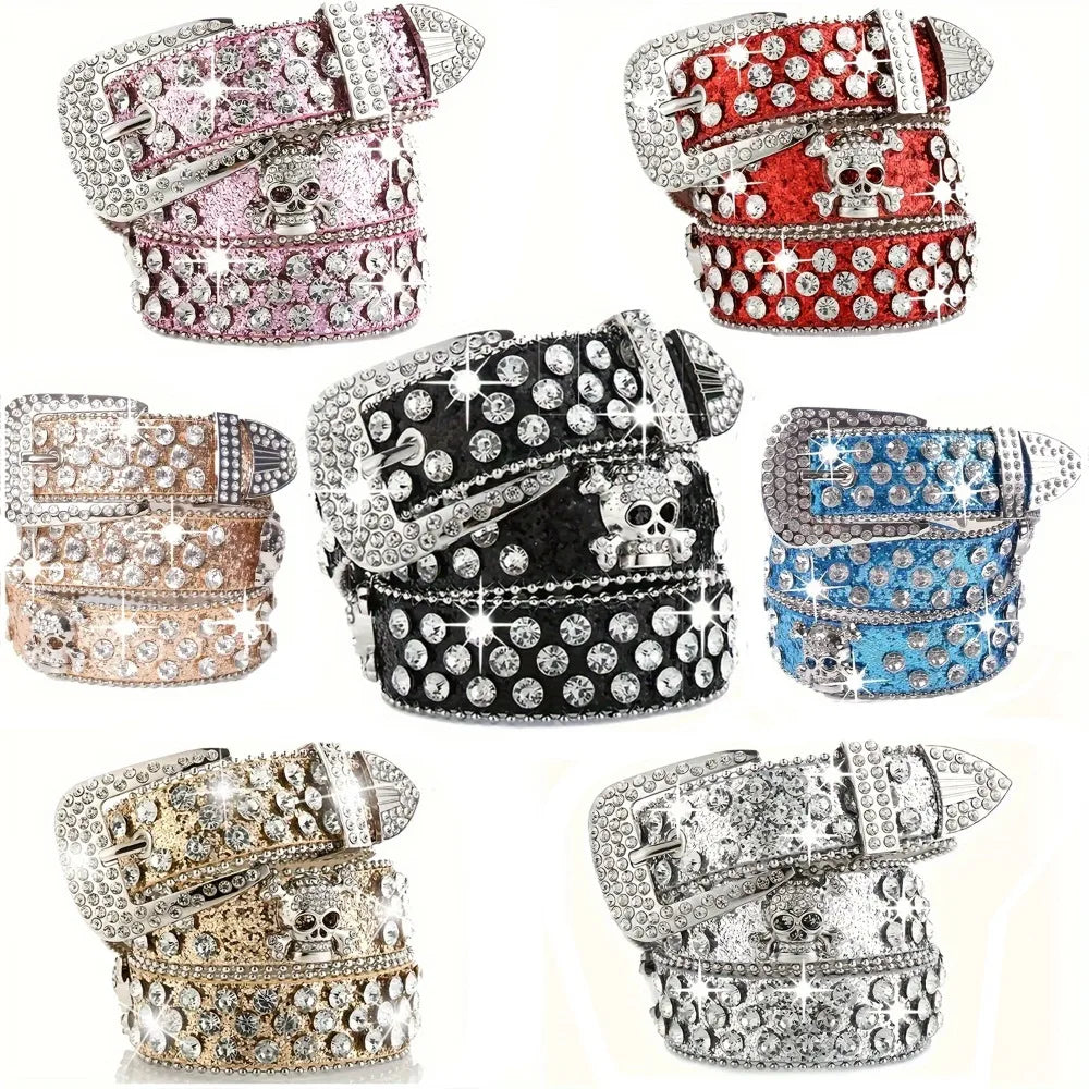 Stylish Rhinestone Western Cowgirl Style Y2K Belt Sparking Pu Leather