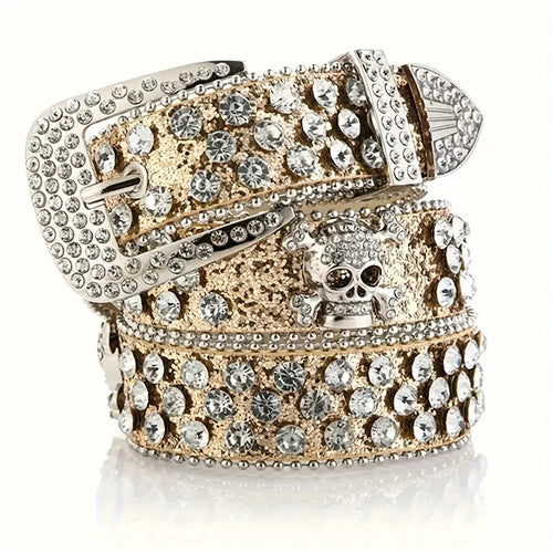 Stylish Rhinestone Western Cowgirl Style Y2K Belt Sparking Pu Leather