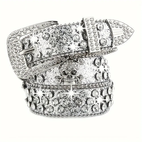 Stylish Rhinestone Western Cowgirl Style Y2K Belt Sparking Pu Leather