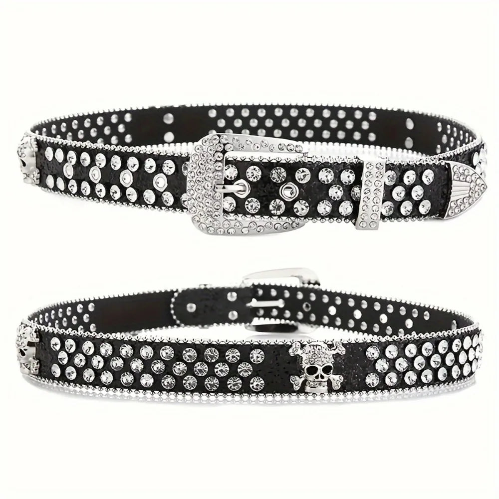 Stylish Rhinestone Western Cowgirl Style Y2K Belt Sparking Pu Leather