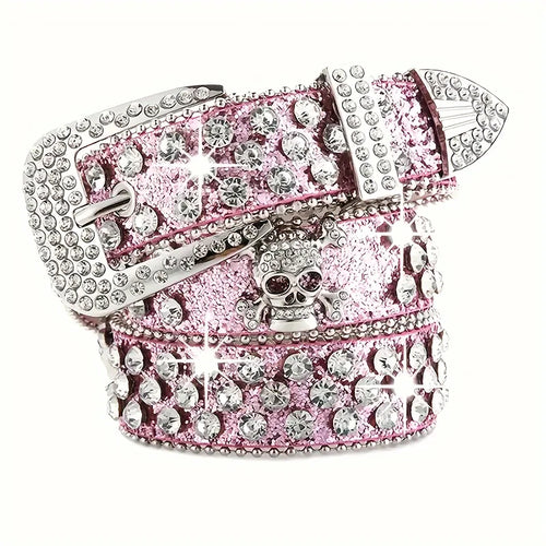 Stylish Rhinestone Western Cowgirl Style Y2K Belt Sparking Pu Leather
