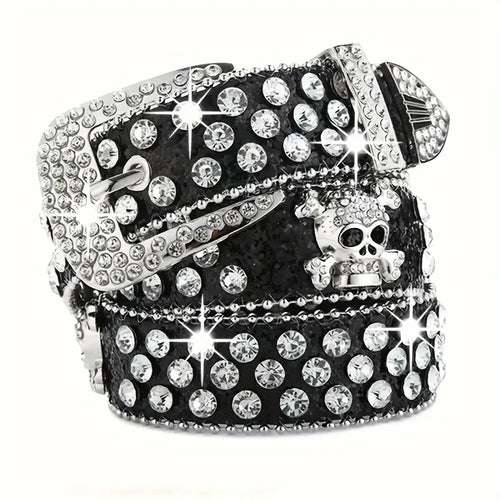Stylish Rhinestone Western Cowgirl Style Y2K Belt Sparking Pu Leather
