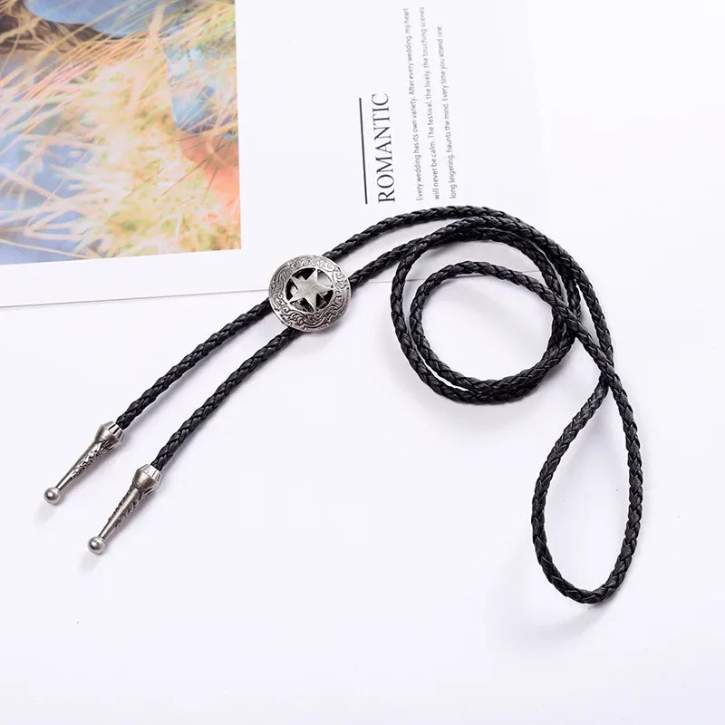 Adjustable Bull Head Five Stars Western Cowboy Bolo Tie Rodeo Dance