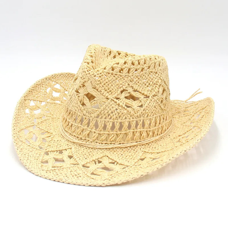 Spring and summer new hollowed out denim hat, hand woven straw hat,