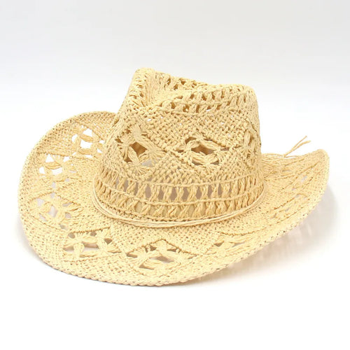 Spring and summer new hollowed out denim hat, hand woven straw hat,
