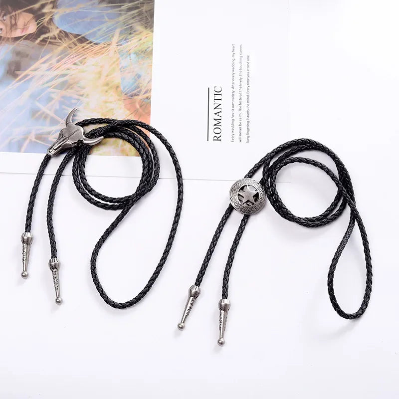 Adjustable Bull Head Five Stars Western Cowboy Bolo Tie Rodeo Dance