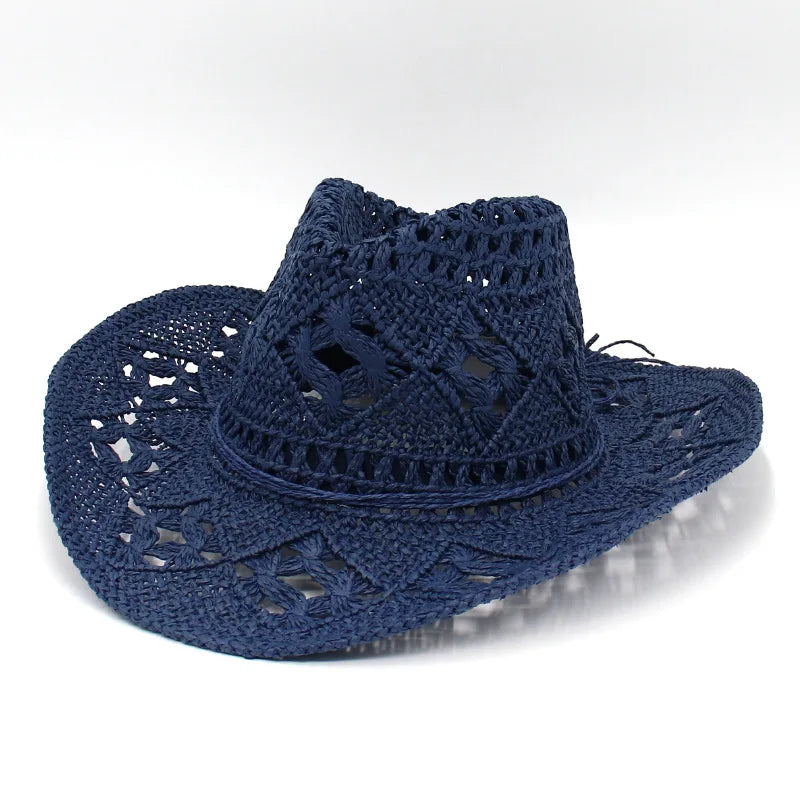 Spring and summer new hollowed out denim hat, hand woven straw hat,